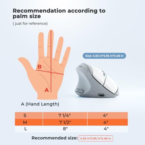 MEETION Left-Handed Ergonomic Vertical Mouse, Wireless, Rechargeable, Gray - Image 7
