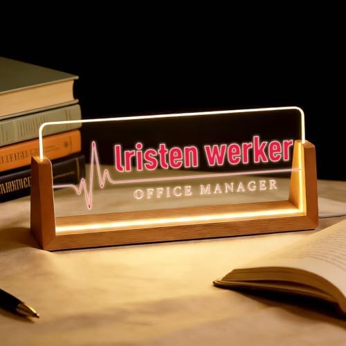 Personalized Light Up Acrylic Desk Name Plate - Custom Name Plate for Desk with Walnut Wood Base - Appreciation Office Gifts for Employees, Teacher, Social Worker (Nurse-2) by Unknown