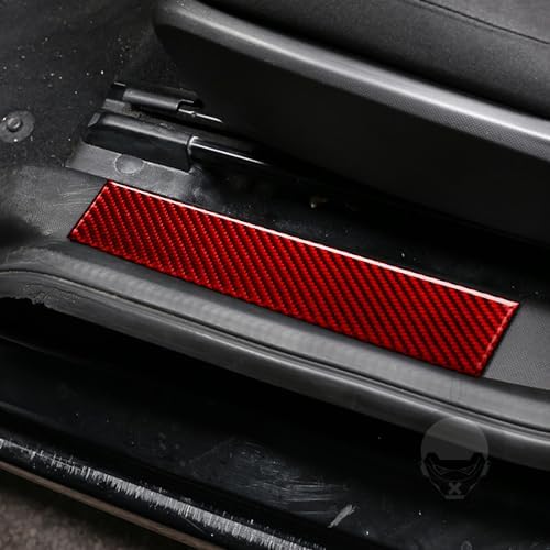 Real Soft Red Carbon Fiber Car Door Sill Plate Door Pedal Anti-Slip Strip Trim Sticker Auto Interior Decoration Accessories Compatible with Benz Smart 2016 2017 2018 2019 2020 2021(Near Seat) - Image 2