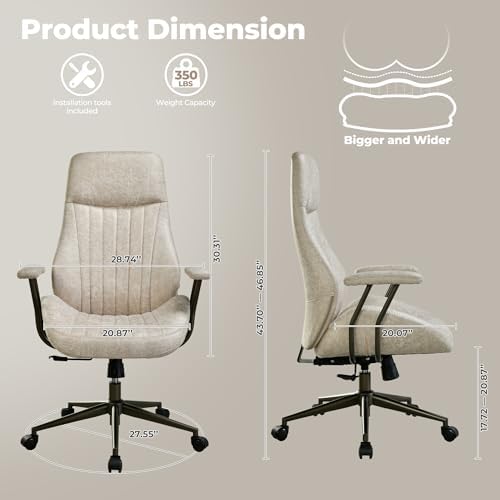ovios Ergonomic Office Chair, High-Back Faux Suede Computer Executive Chair - Image 2