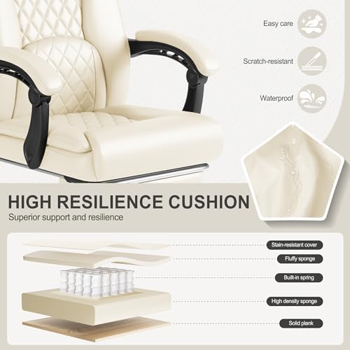 Homall Executive Home Office Chair with Lumbar Support,400lbs Adjustable Ergonomic High Back Office Chair Reclining Managerial Chair for Home Office (Beige) - Image 5