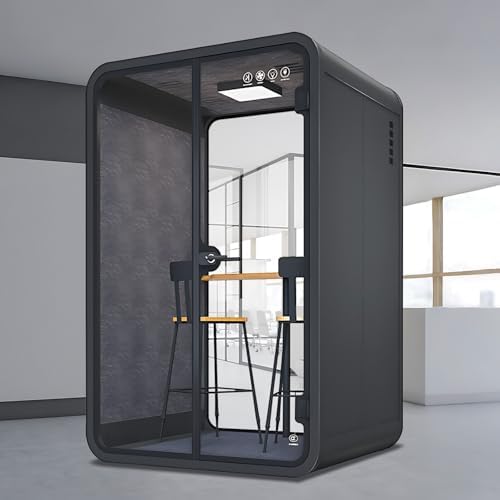 Office Sound Booth with Audio Privacy - Black Office Pod with Curved Corner Design&Small Table,Soundproof Booth Includes Central Lighting,Honeycomb Aluminum Panel,Fans for Reading(58IN) by X-Comfot