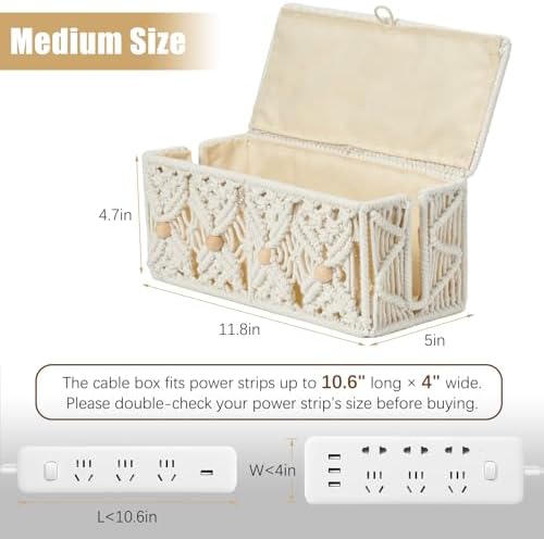 Cable Management Box Handmade Macrame Cord Storage Organizer - Image 5