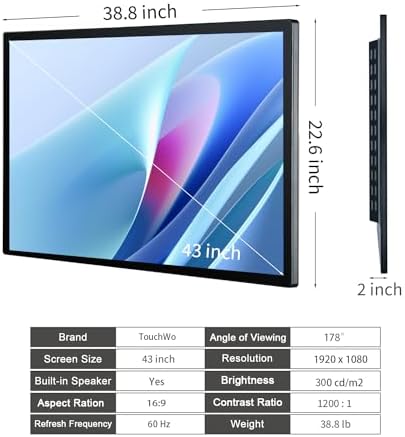 43 inch Interactive Touchscreen Monitor, Smart Board with 16:9 Display 1080P, Win-10 Electronic Whiteboard Touchscreen PC for Office and Classroom, Core i7 RAM 8G & ROM 256G - Image 6
