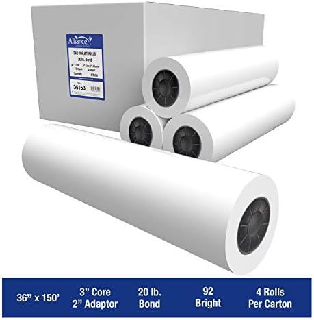 Alliance Wide Format Paper CAD Bond Rolls (20lb | 4 Rolls, 36 In x 150 Ft | 3" Core) - Image 2