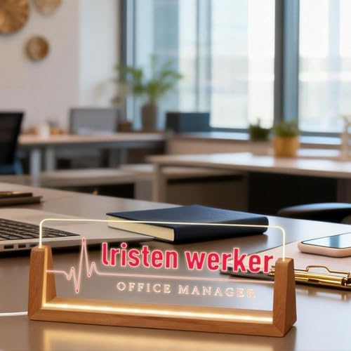 Personalized Light Up Acrylic Desk Name Plate - Custom Name Plate for Desk with Walnut Wood Base - Appreciation Office Gifts for Employees, Teacher, Social Worker (Nurse-2) - Image 6