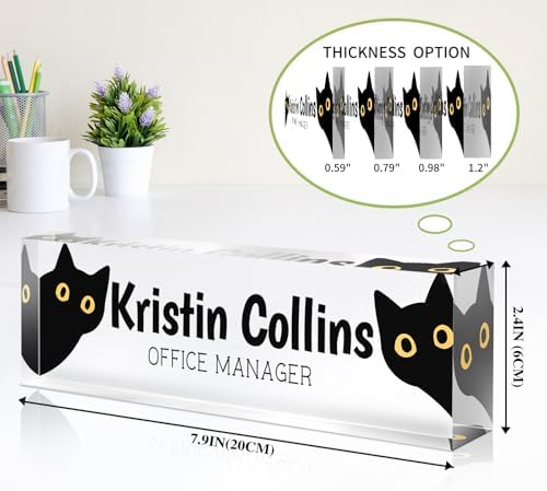 Custom Name Plate for Desk, Personalized Desk Name Plate on Clear Acrylic Glass, Appreciation Gifts for Teacher Employee Boss Coworkers Nurse, Desktop Office Accessories For Women (Black Yellow) - Image 6
