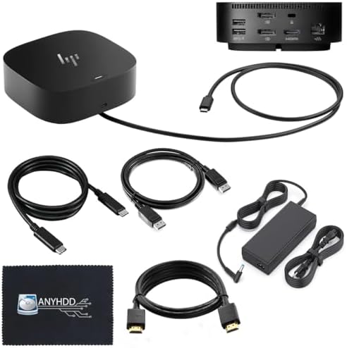 HP Docking Station for Laptop Dual Monitor and Charging Bundle - Dock 5TW10AA / 5TW10UT / #ABB with 120W Adapter + HDMI Cable + DisplayPort + USB-C + Microfiber Cloth (Renewed) by Amazon+Renewed