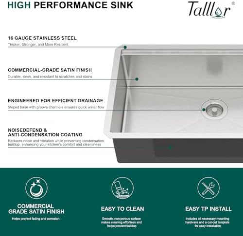 30 Inch Undermount Kitchen Sink 30x19 Workstation All-In One 16 Gauge 304 Stainless Steel Single Bowl Handmade Under Counter Sinks Basin with Accessories #TLU-0039 - Image 5