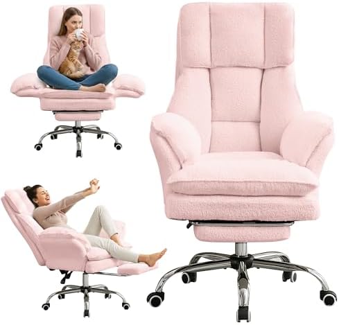 JOMEED Cloud Cross Legged Office Chair with Footrest,Flip Armrest,Pink by JOMEED