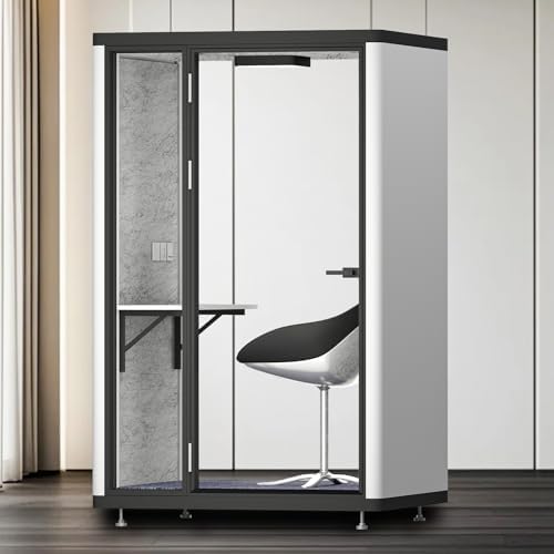Office Sound Booth with Audio Privacy - Modern Soundproof Booth Includes Silver Aluminum Alloy Frame,Simple Soundproof Room with Light, Socket,Table for Study,Office (55.11IN) by X-Comfot