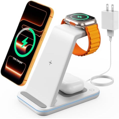 GEEKERA 3 in 1 Wireless Charging Station for Apple, Fast Wireless Charger Stand Dock for iPhone 17 16 15 14 13 12 11 Pro Max Plus XR XS X, Apple Watch Ultra/11/10/9/SE/8/7/6/5/4/3/2, AirPods Pro/4/3/2 by GEEKERA