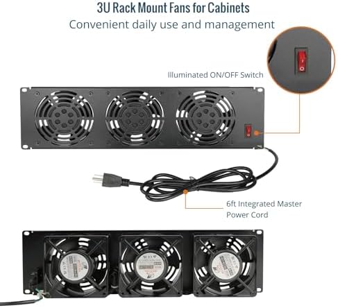 Tecmojo 3U Rack Mount Fan Panel, 3 Fans Cabinet Cooling Fans, 19in 6ft Cord Server Cooling System for Audio Rack and AV Cabinet in Office, Theater(Vertical Assemble) - Image 5