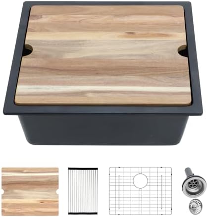 Kichae 21 x18 Undermount Bar Sink Black Small Granite Composite Quartz Sink by Kichae