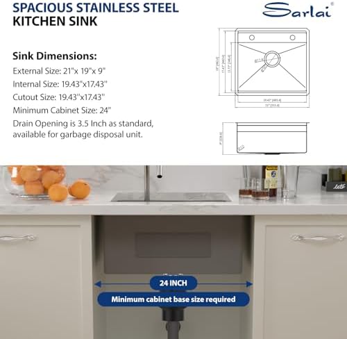 Sarlai Undermount Bar Sink With Foldable Faucet - 21x19 Inch Outdoor Kitchen Sink RV Workstation 16 Gauge Stainless Steel Single Bowl Handmade Outdoor BBQ Sinks - Image 7