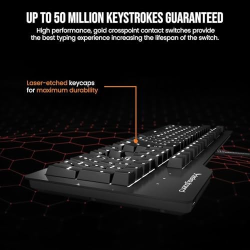 Das Keyboard Prime 13 Mark II Backlit Wired Mechanical Keyboard, Cherry MX2A Red Mechanical Switches, Clean White LED Backlit Keys, USB Pass-Through, Aluminum Top Panel (104 Keys, Black) - Image 3