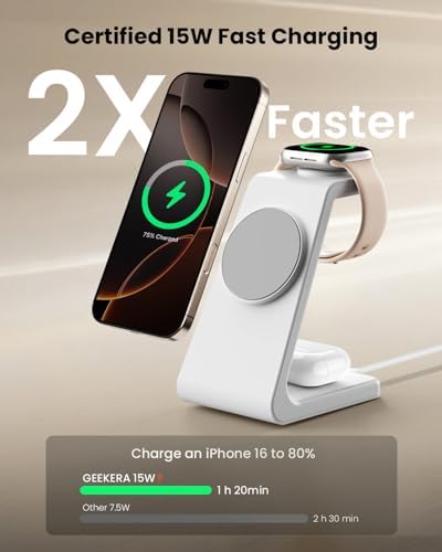 Magsafe Wireless Charging Station for iPhone: Certified 15W Fast Charging Station, 3 in 1 Magnetic Charger Stand for iPhone 17/16/15/14/13/12 Series, Apple Watch, AirPods 4/3/Pro - Image 3