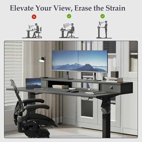 Klicelor 63 x24 Inch Electric Standing Desk with Drawers, Adjustable Height Small Sit Stand Desk for Home Office, Compact Computer Workstation with Storage– Black - Image 6