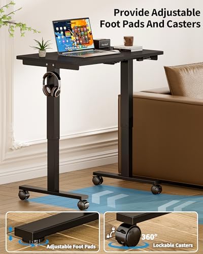 Okin Electric Standing Desk 31.5x19.7 Inches Small Computer Desk-Whole Piece Stand up Desk with Wheels Gaming Rolling Home Office Desks, Black - Image 7