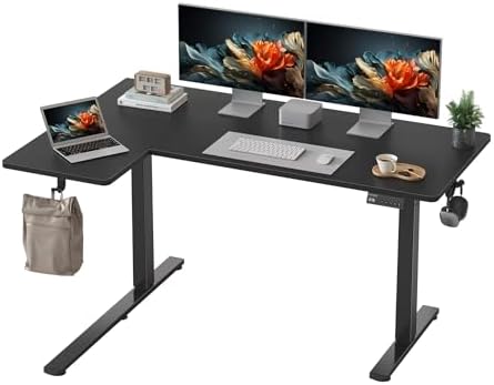 YIHAYO Reversiable L-Shaped Electric Standing Desk, 55 Inches Adjustable Height Corner Desk, Sit and Stand Up for Work Office Home, Computer Table with Splice Board, Black by YIHAYO