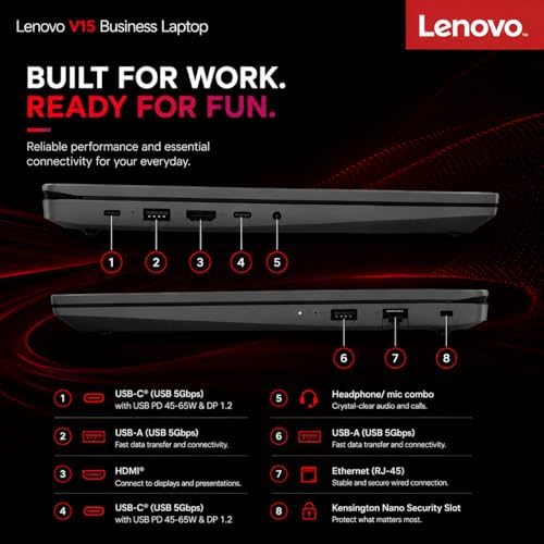 Lenovo V15 Business Laptop | 15.6" FHD LED Display | Intel N-Series Quad-Core Processor | 8GB DDR5 RAM | 128GB PCIE SSD | Ethernet (RJ-45) | HDMI | Dolby Audio | Wi-Fi 6 | Windows 11 Pro - Image 7