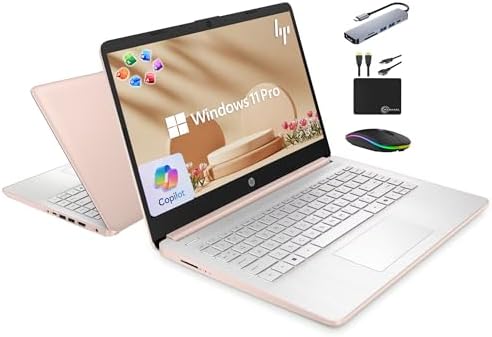 HP 14" Laptop 2025 Business Student Slim Computer, Lifetime MS Office, Copilot AI, Quad-Core Intel CPU, 16GB RAM, 628GB Storage (128GB UFS+500GB Ext), MarxsolAccessory, Wi-Fi 6, Win 11 Pro, Rose Gold by Unknown