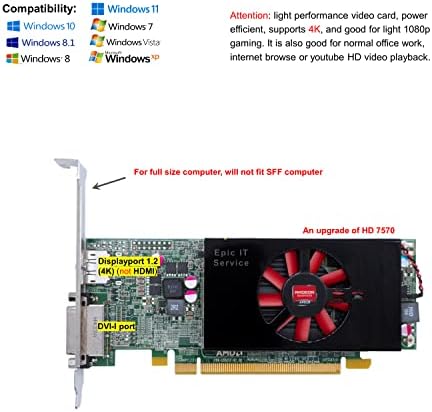 AMD Radeon HD 8570, 1GB GDDR3 with DP/DVI, PCI-E x 16, full bracket fits full Computer only, for Windows XP, 7, 8, 8.1, 10, 11, UEFI compatible, 4K resolution via DP Connection, 1 year warranty - Image 2