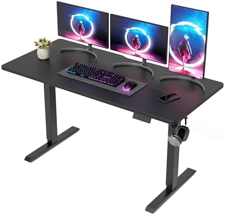 DESINO Standing Desk, 55 × 24 Inches Electric Height Adjustable, Sit and Stand Up, Computer Office Desk with Splice Board, Black Frame/Black TOP by DESINO