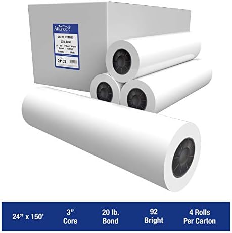 Alliance Wide Format Paper 24" x 150' CAD Bond Rolls (20lb | 4 Rolls, 24 In x 150 FT | 3" Core) - Image 2