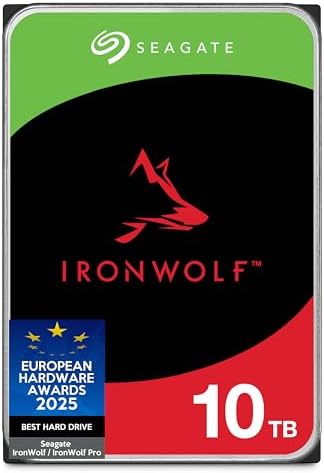 Seagate IronWolf 10TB NAS Internal Hard Drive, 3.5" SATA 6Gb/s, 7200 RPM, CMR, RAID Optimized, IronWolf Health Management – for NAS Systems (ST10000VNZ00) by Unknown