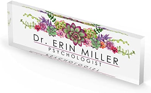 ARTBLOX Personalized Acrylic Desk Name Plate, Succulents, Wood Stand - Image 5