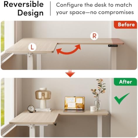 FEZIBO 75" x 63"L Shaped Standing Desk Adjustable Height, Electric Stand up Corner Computer Desk, Sit Stand Home Office Desk with Splice Board, Light Walnut Top/White Frame - Image 4
