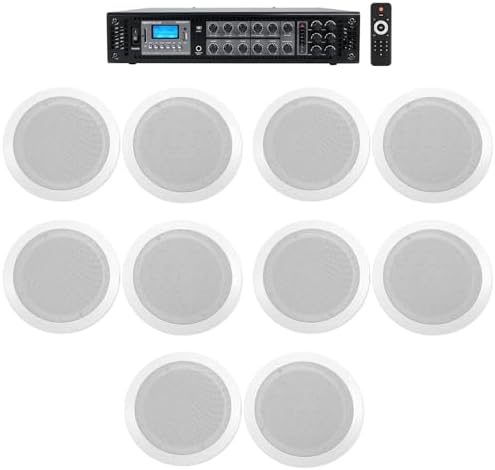 Rockville RCS180-6 180W 6-Zone 70V Commercial Amp with CC65T White Speakers by Rockville