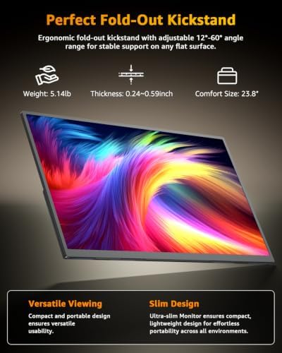 Yodoit Portable Monitor for Laptop 23.8" 144Hz 1080P Travel Gaming Monitor Screen IPS Display with USB Type C Port and Built-in Speakers Compatible with PC, Xbox Black - Image 5
