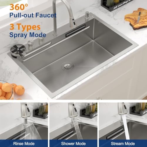 Sarlai Waterfall Kitchen Sink 33 Inch Drop In Workstation Sinks 33x22 Inch - Image 6