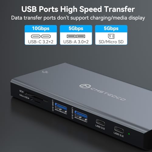 USB C Docking Station 3 Monitors 100W PD 12 in 1 Thunderbolt to Triple Displayport Monitors Docking Station USB C Hub Multiple Adapter, 2xUSB-C 3.2, 2xUSB-A 3.0, SD Card, 1000Mbps Ethernet - Image 6