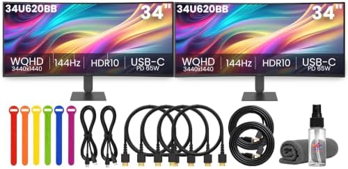 LG UltraWide 34" WQHD Curved 144Hz HDR10 Monitors 34U620B-B | 2-Pack Bundle by LGElectronics
