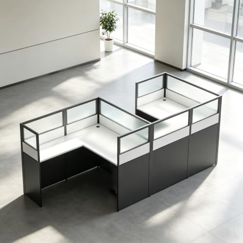 Nykto Office CubicleDesk with Mute Privacy Panels (D2 Person-F, Black) by Nykto