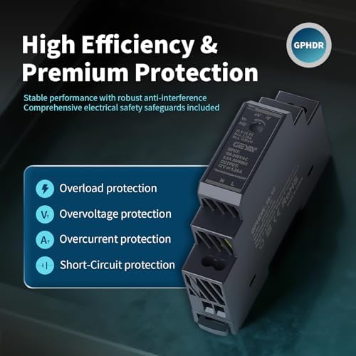 Ultra Slim Step-Shape 1SU DIN Rail Power Supply, 12V 1.25A 15W GPHDR-15-12 for Industrial Automation, Communication Base Stations, Data Centers and Medical Equipment - Image 3