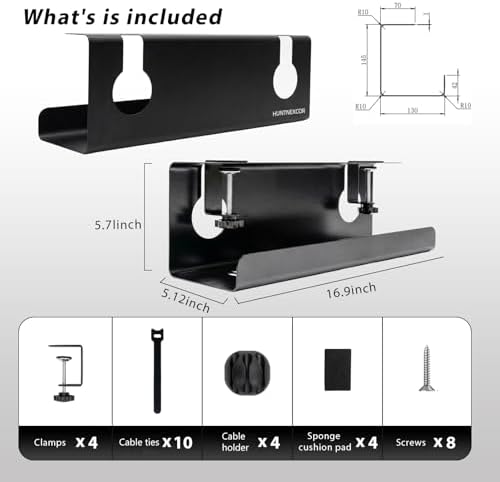 Under Desk Cable Management Tray No Drill, 17" Cable Organizer with Clamp - Image 2