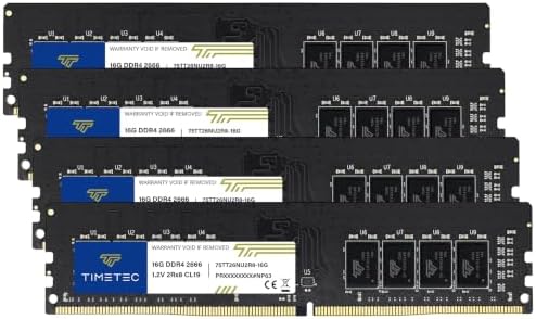 Timetec 64GB KIT (4x16GB) DDR4 2666MHz (PC4-2666V) PC4-21300 UDIMM Desktop RAM – 288-Pin 1.2V CL19 Non-ECC Unbuffered DIMM Memory Module Upgrade by Timetec
