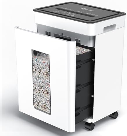 Frossvt Heavy Duty Paper Shredder Micro-Cut High Security Level P-4/12 Sheets 10-Minutes Running Time/AUTO Reverse/ 5.3-Gallon Pull Out Bin, Anti-Jam & Quiet Shredder for Office Home (White) by Frossvt