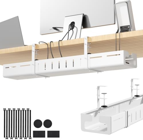 Under Desk Cable Management Tray,Expandable 25.2" – 38.6",White by FLEKSO