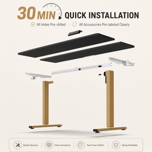 Grandder 55x32 Extra-Deep Electric Standing Desk, Wide Desktop Fits 49" Ultrawide Monitor+Dual Screens, 176 lbs Capacity, 2 Memory Presets, Anti Collision, Computer Desk, Black Top&Gold Frame - Image 6