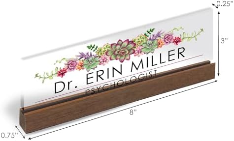 ARTBLOX Personalized Acrylic Desk Name Plate, Succulents, Wood Stand - Image 4