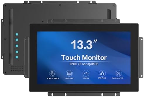 13.3 Inch 1000 Nits High Brightness 10 Points Open Frame Touch Display, Industrial PCAP Touchscreen Monitor, VGA+HDMI+DVI Port - 16:9-1920 x1080 by GreenTouch