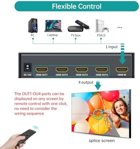 MT-VIKI 4K60Hz HDMI Video Wall Controller 2x2, [4K Input & 4K Output], 180° Rotate, HDMI 2.0, HDCP 2.2, 18Gbps, RGB 4:4:4 - Image 5
