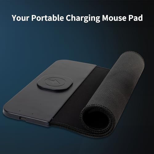 15W Wireless Charging Mouse Pad, 2 in 1 Desk Pad with Non-Slip Rubber Base, Fast Qi Wireless Charger for iPhone/Computers/Home Charging Devices, 12.8 * 8.5in Mouse Pad - Blue - Image 3