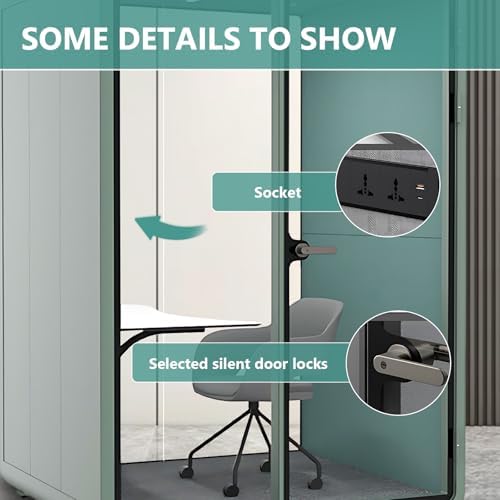 Office Sound Booth with Audio Privacy - Soundproof Recording Booth Includes Green Frame with Curved Corners,Soundproof Room with Light,Steel Plate Structure for Study (62.99IN) - Image 6