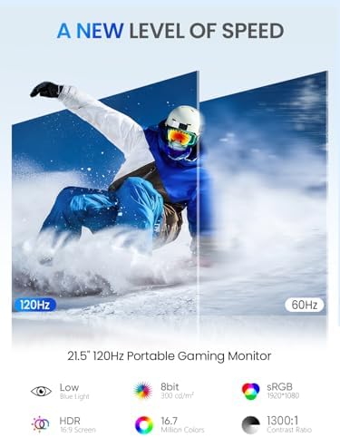 UPERFECT 21.5” 120HZ Touchscreen Portable Monitor w/Stand & VESA, Large Portable Gaming Monitor with HDMI Type C, External Display for Laptops, Steamdeck, MacBook, Phones, Mini PC - Image 2